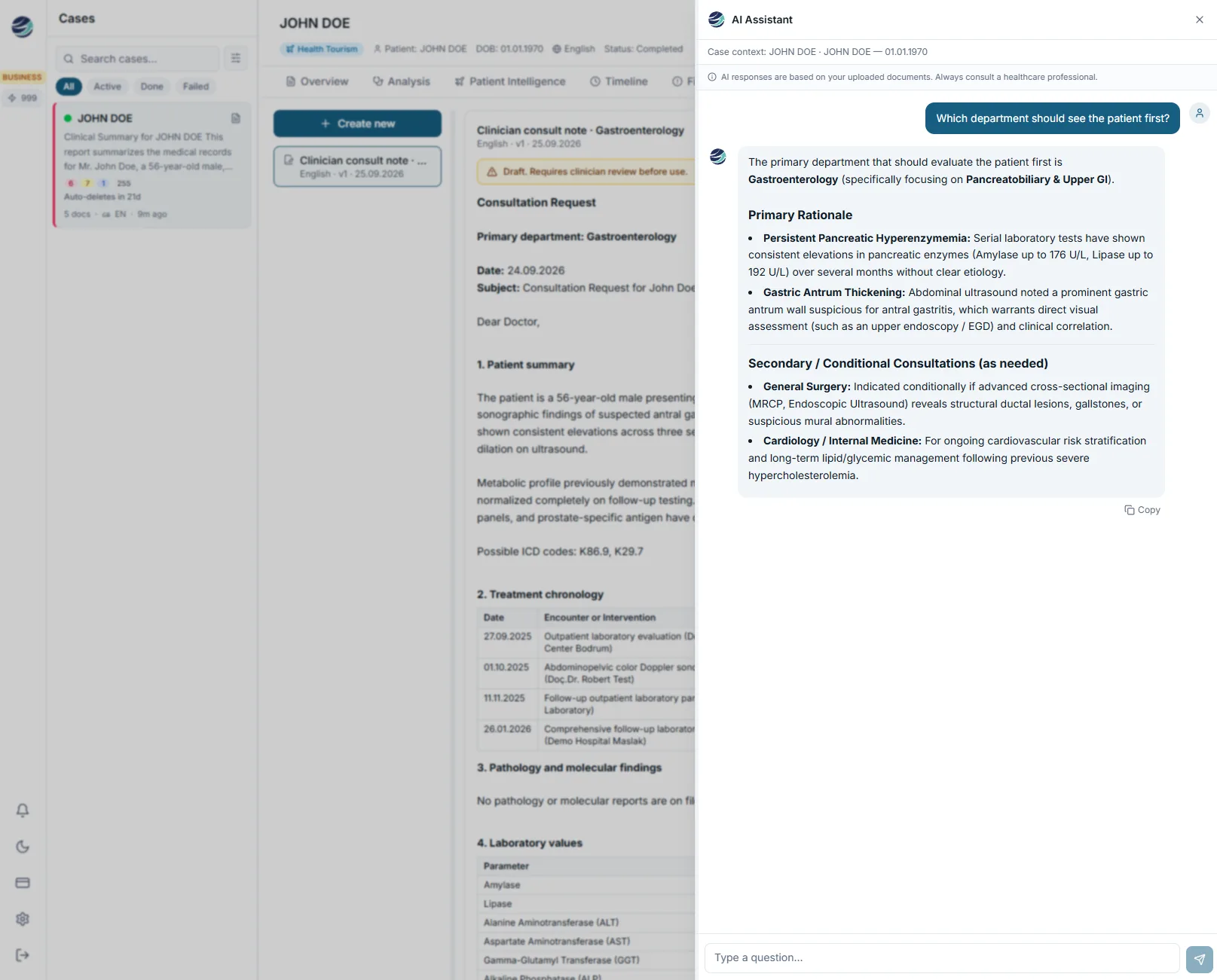 MedGuide AI assistant answering which department should see the patient first